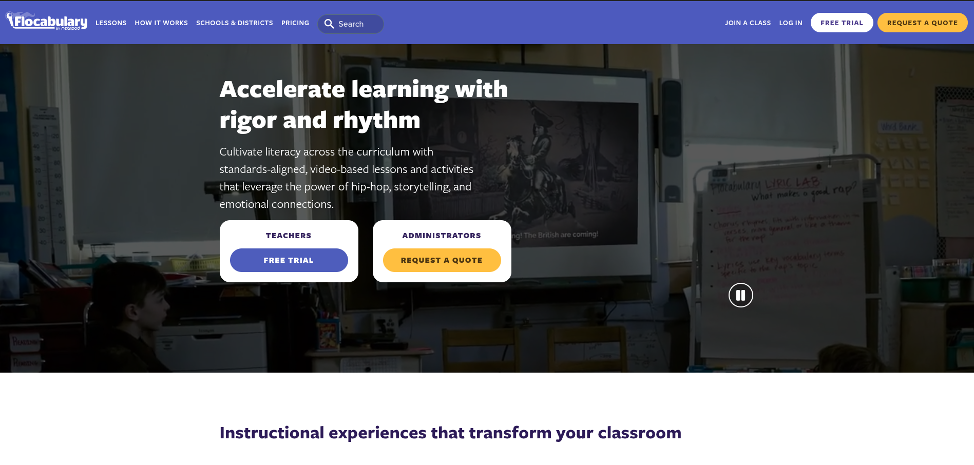 Flocabulary marketing homepage
